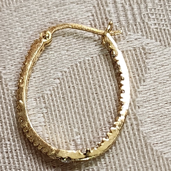 Vintage 90s Sterling Silver 925 Gold Plated  Textured Hoop Earrings - Picture 9 of 12